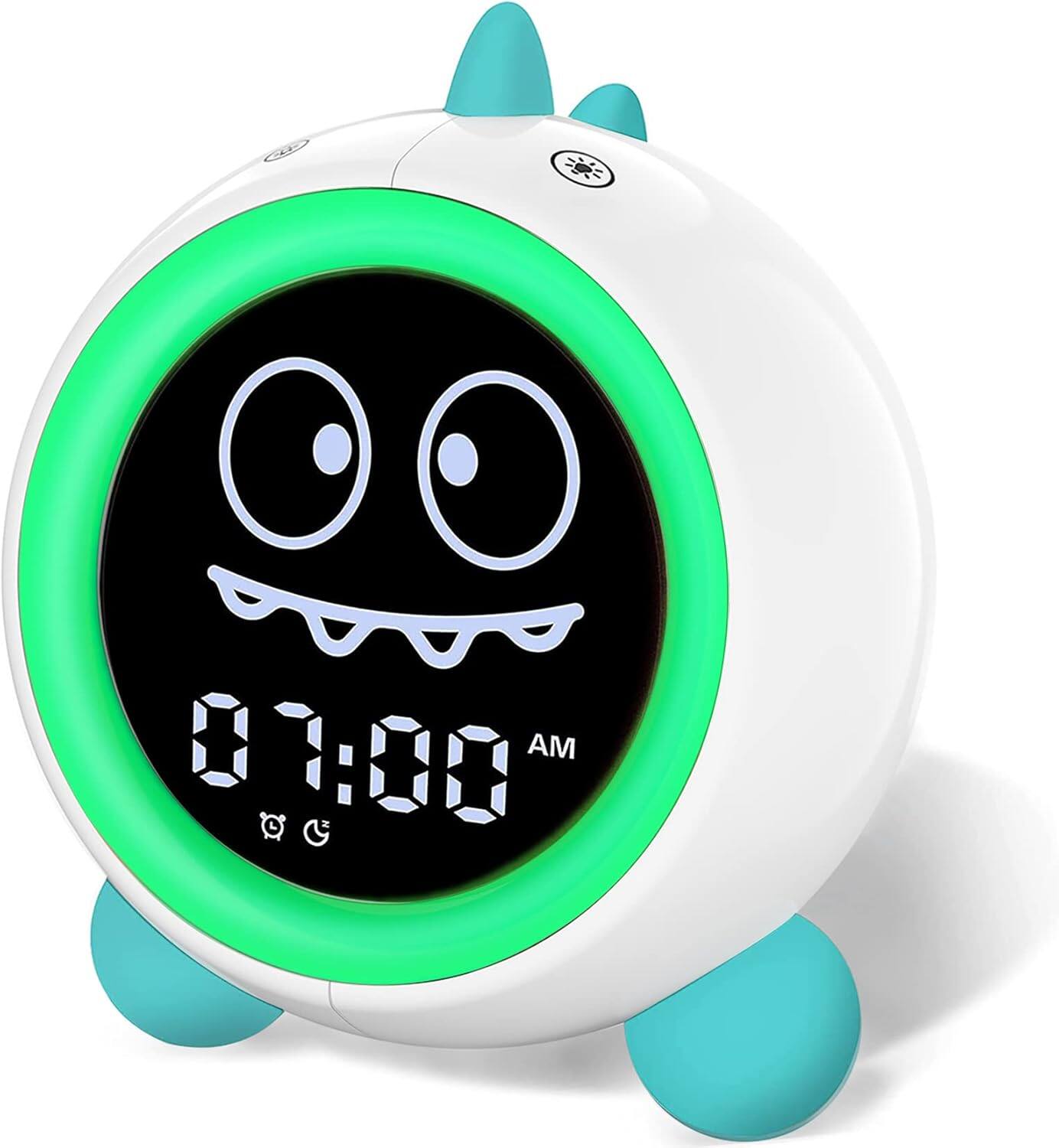 Front. FINEAK - Kids Alarm Clock Toddler Sleep Training Clock with Night Lights - Green.