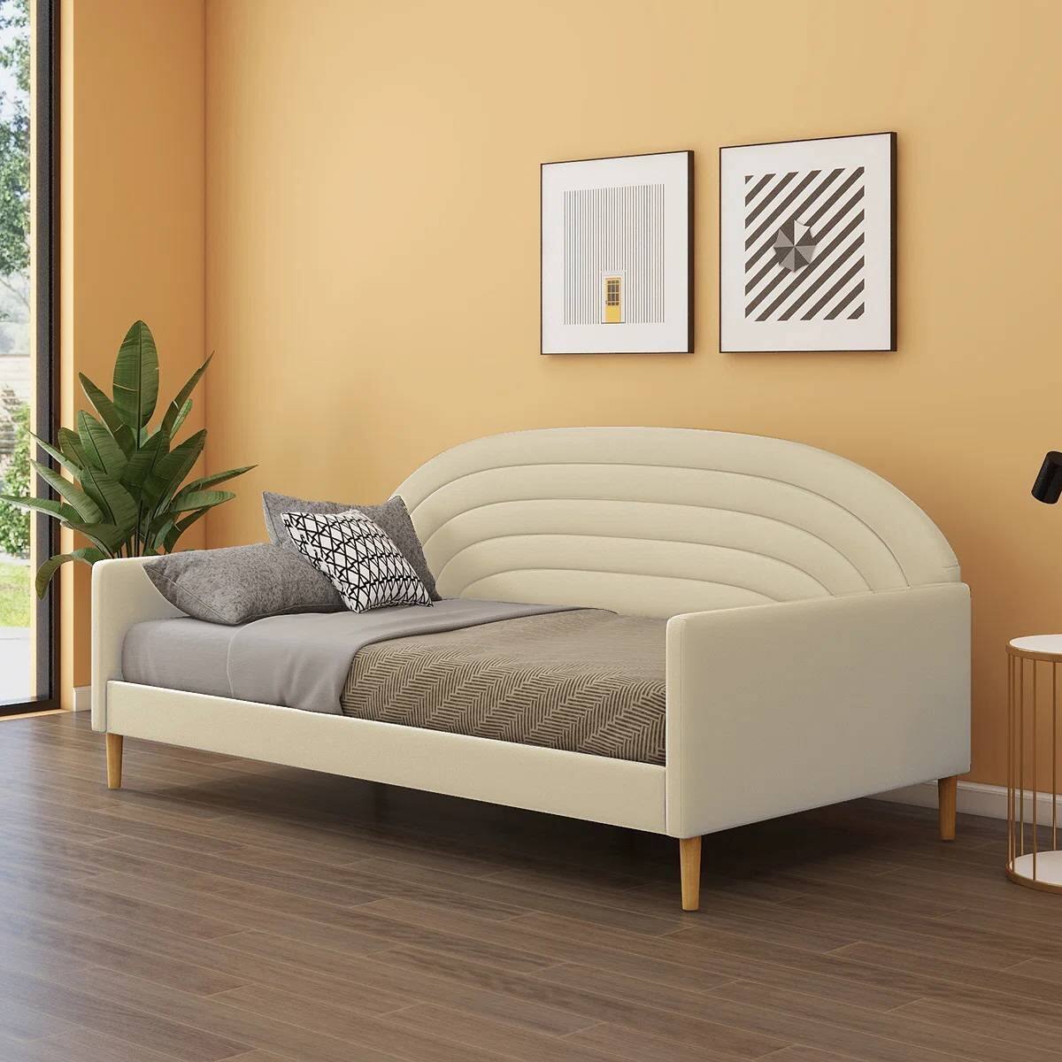 Angle. SlickBlue - Mid-Century Modern Velvet Upholstered Daybed for Bedroom or Living Room - White.
