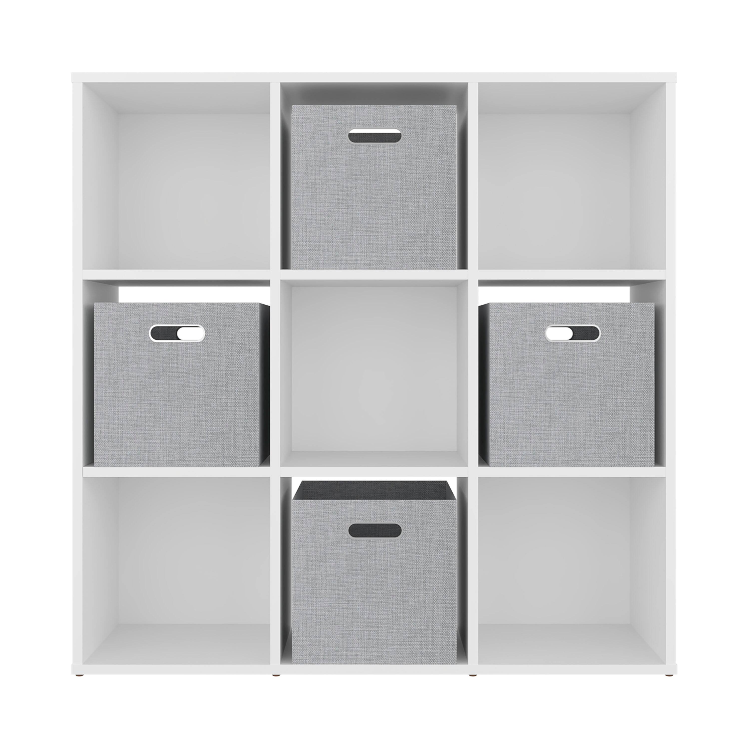 Back. TuHome - Lena 9-Cube Storage Organizer Bookcase with Display Shelves and 4 Cloth Boxes - White.