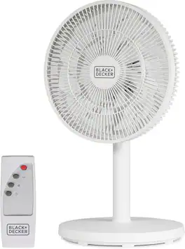 Black+Decker - 12-Inch Dual Blade Table Fan with Remote, 3 Speed Settings - White