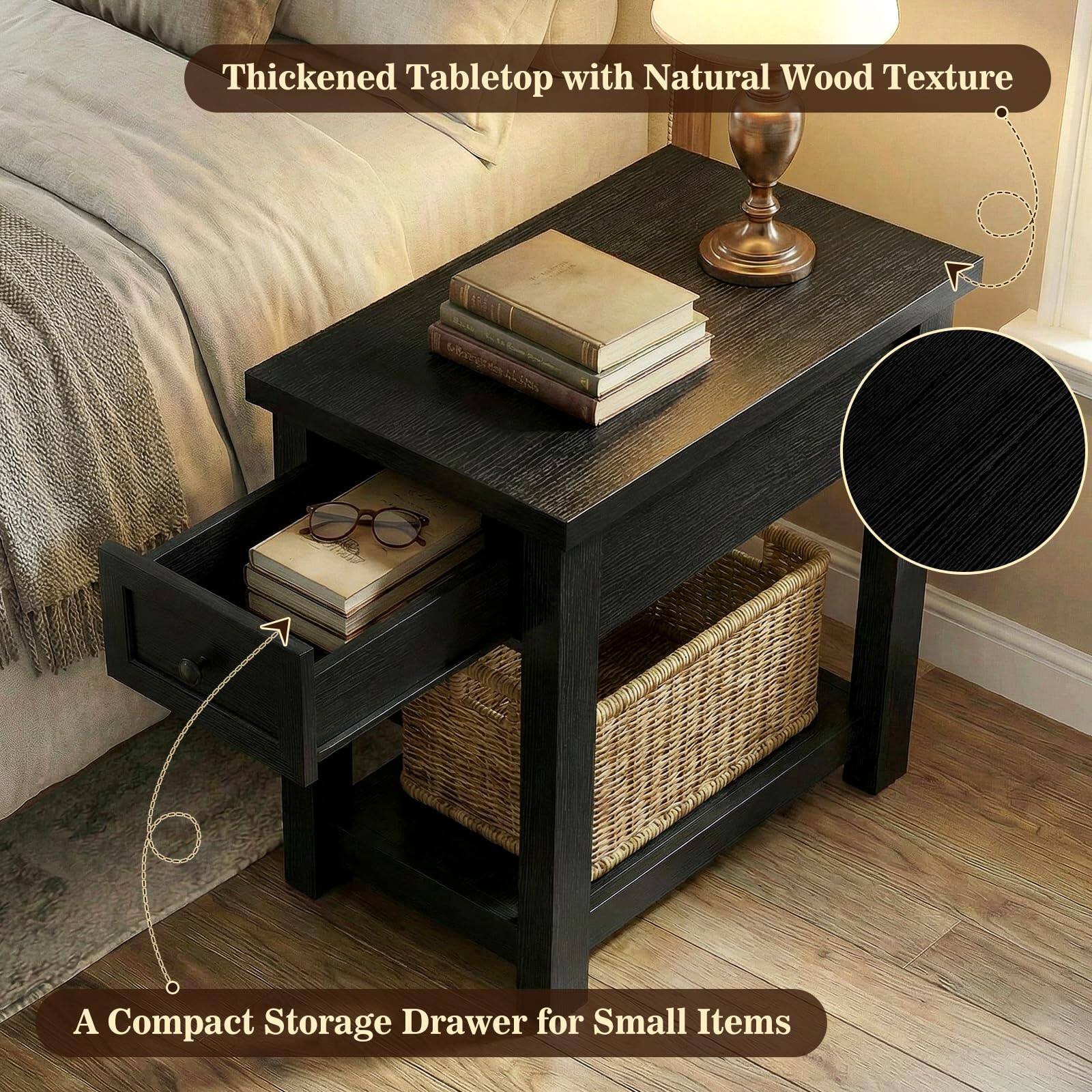 Thickened Tabletop with Natural Wood Texture  
A Compact Storage Drawer for Small Items