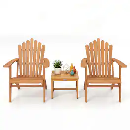 Gymax - Adirondack Chair Set of 2 w/Side Table Outdoor Patio Chairs w/Built-in Backrests Natural - Yellow