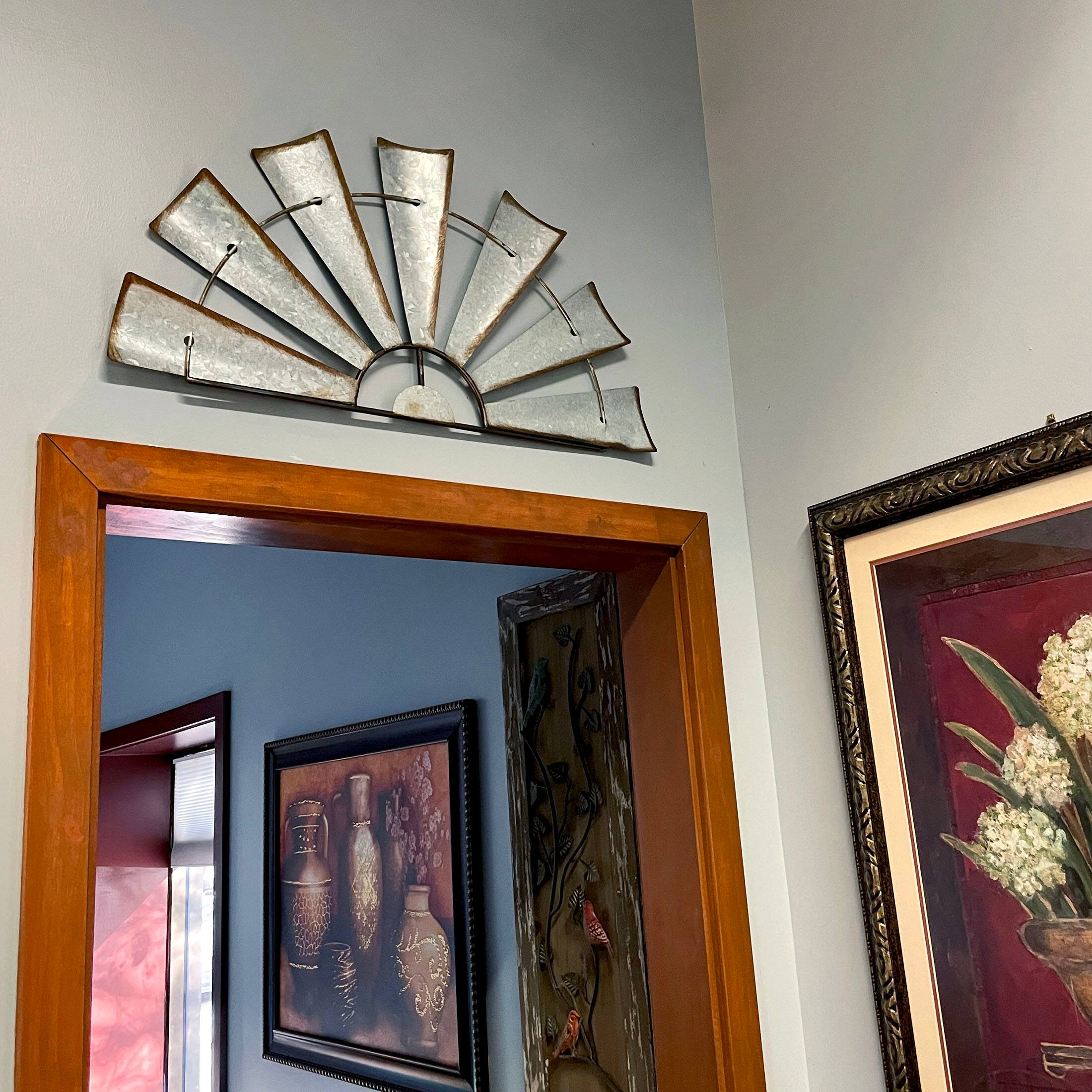 Alt View 3. Zeckos - Pair of Distressed Metal Half Moon Windmill Wall Sculptures - Silver.