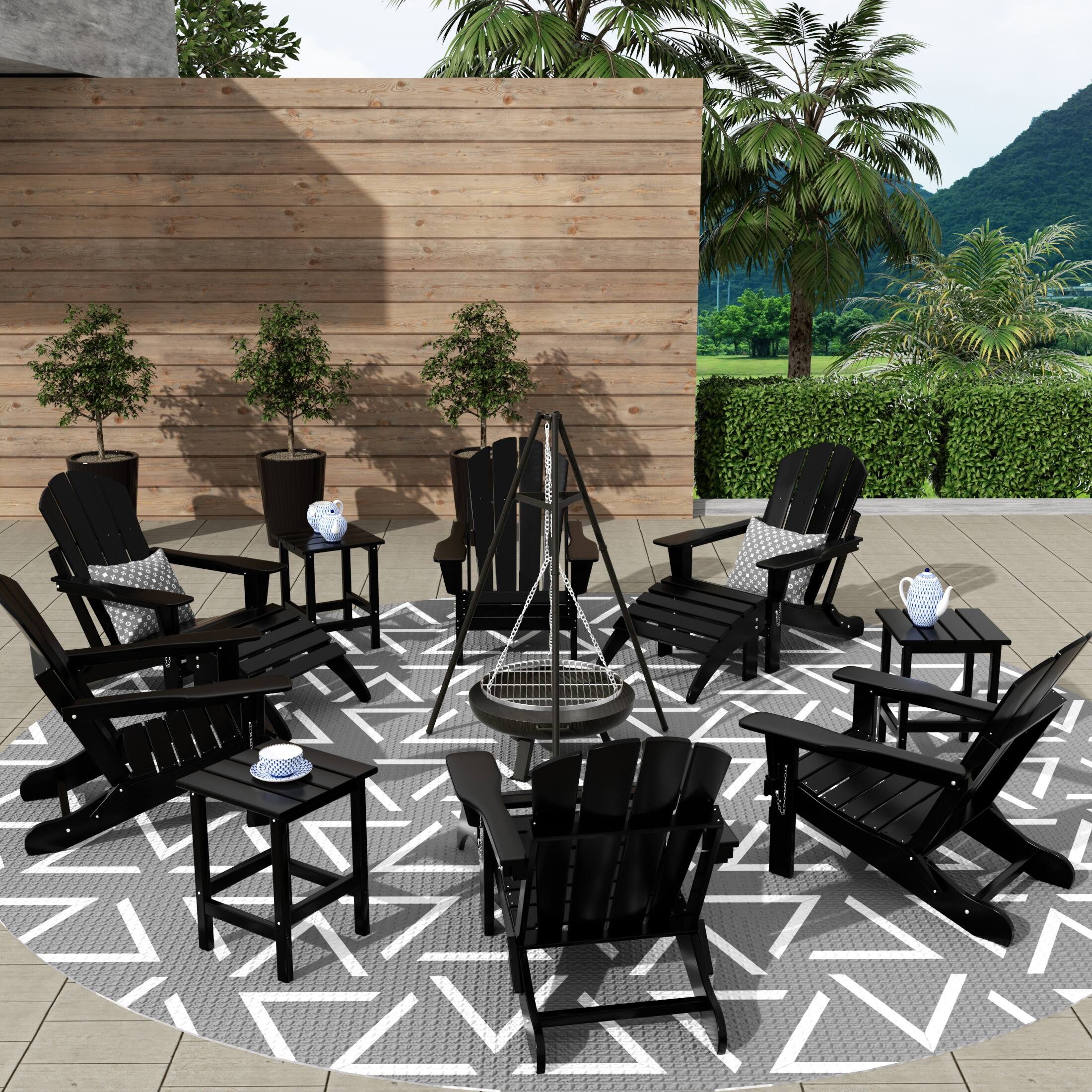Angle. WestinTrends - WestinTrends Malibu 12-Piece Outdoor Folding Poly Adirondack Chair With Ottoman And Side Table - Black.