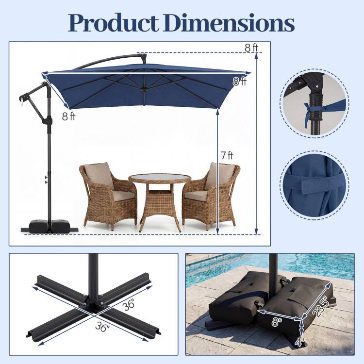 Product Dimensions: 8 ft x 8 ft, 7 ft, 36" x 36", 8" x 23.5" x 4"