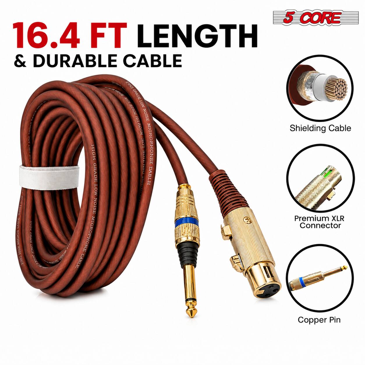 5 CORE 16.4 FT LENGTH & DURABLE CABLE  
MCK GRADE ABAGE LON 1:00 NOISE ROTA Shielding Cable LOK MICROPHONBE HIGH CONAICE GRADE BABLE LOW NOISE Premium XLR 318M HOTH Connector BOKOON aposs CHICK ORADE LOIGN CANCE 1297 SUNG GABLE MICROPHONE  
Copper Pin