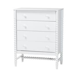 Baxton Studio - Brantley Spindle Chest - 4-Drawer Vertical Storage Cabinet with Beaded Frame and Elevated Base for Bedroom - White