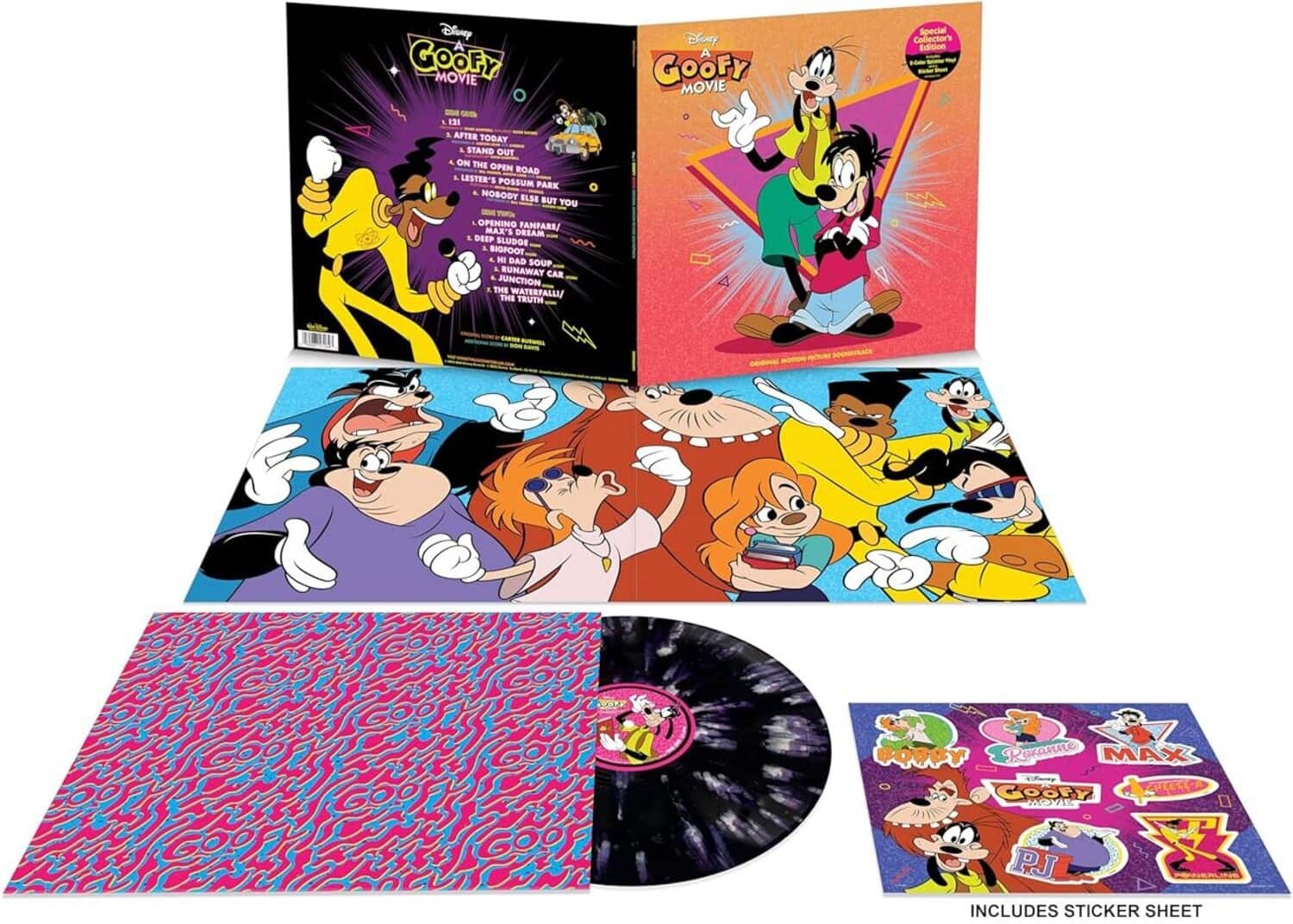 Disney A Goofy Movie Special Collector's Edition - 1. After Today 2. Stand Out 3. On the Open Road 4. Lester's Possum Park 5. Nobody Else But You 6. Opening Panfare 7. Max's Dream 8. Deep Sludge 9. Toosoh Dad Soup 10. Runaway Car Junction 11. The Waterfall 12. Truth for Rory 13. Revanne 14. Max Vdes Goofy Heeso 15. PJ

Includes Sticker Sheet