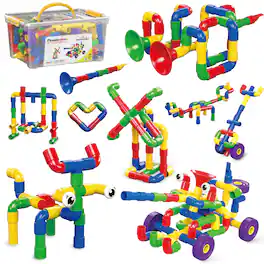 PicassoTiles - PICASSO-TILES Pipe Tube for Kids, 136PCS Wheel Construction STEM Building Blocks Educational Toy