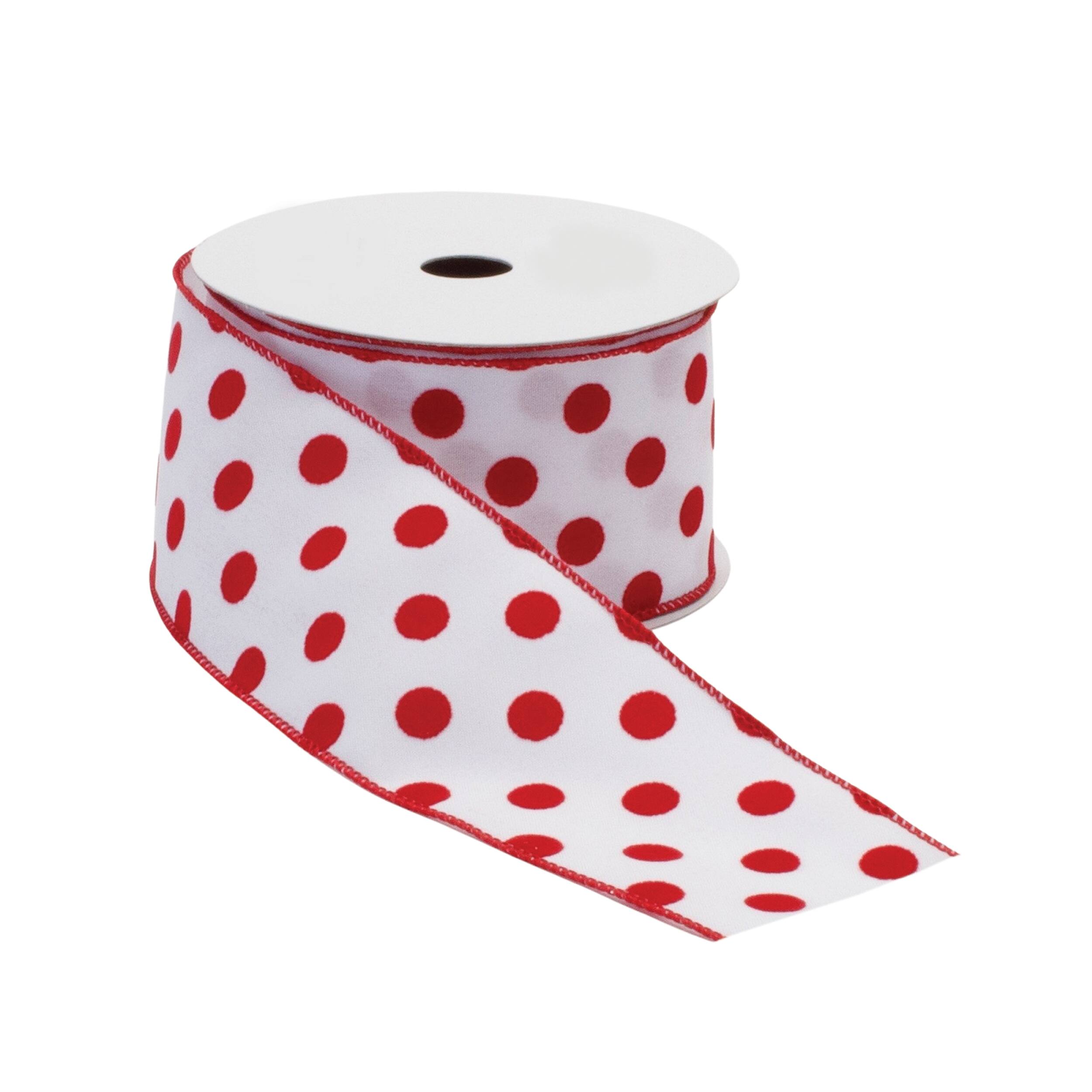 Angle. BreeBe - Red and White Polka Dot Wired Ribbon (Set of 2) - Red, White.