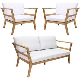 Sunnydaze - Bodie Acacia Wood 3-Piece Patio Conversation Set - Natural/Bone White