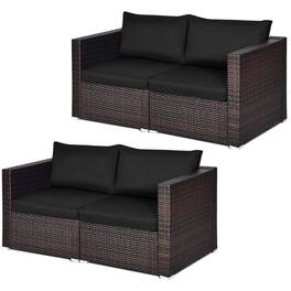 Gymax - 4PCS Rattan Corner Sofa Set Patio Outdoor Furniture Set w/ Cushions - Black