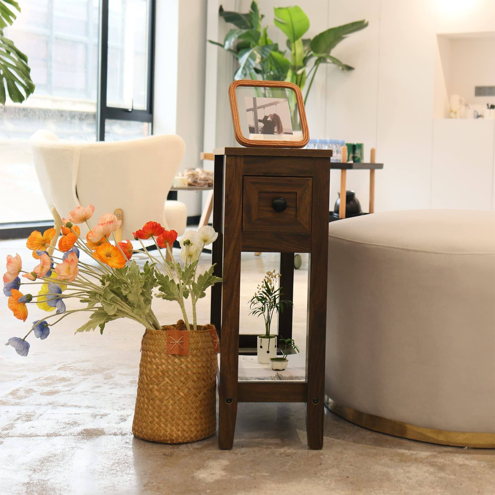 Alt View 3. PO3TICJUNKI3 - Chairside Narrow End Table Solid Recliner Side With Drawer Slim Nightstand Bedside For Living Room Bedroom - Default.