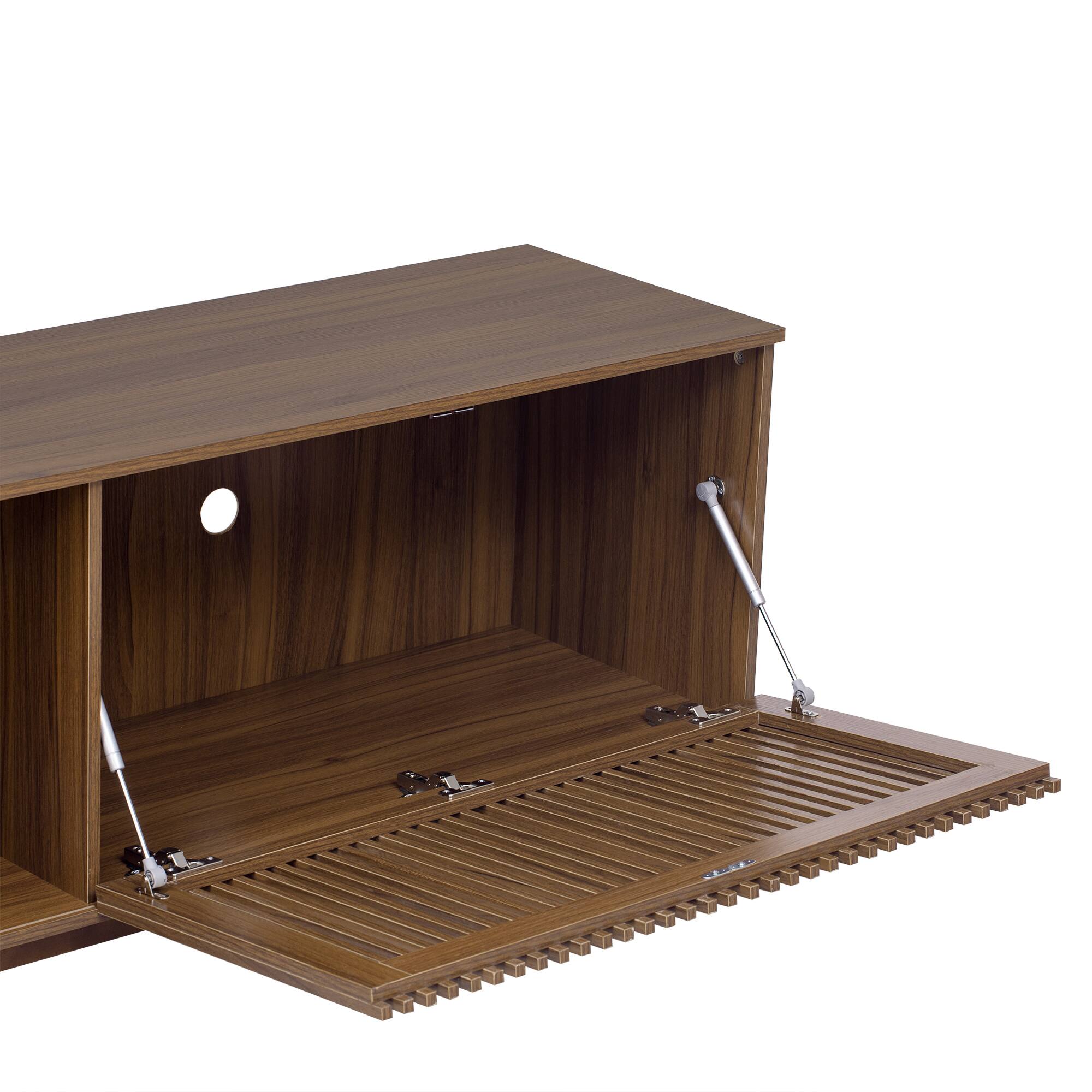 Alt View 5. Spaco - Spaco 74" Mid Century Modern Walnut TV Stand with Glass Door, 2 in 1 Cat House Litter Box for Living Room - Walnut.