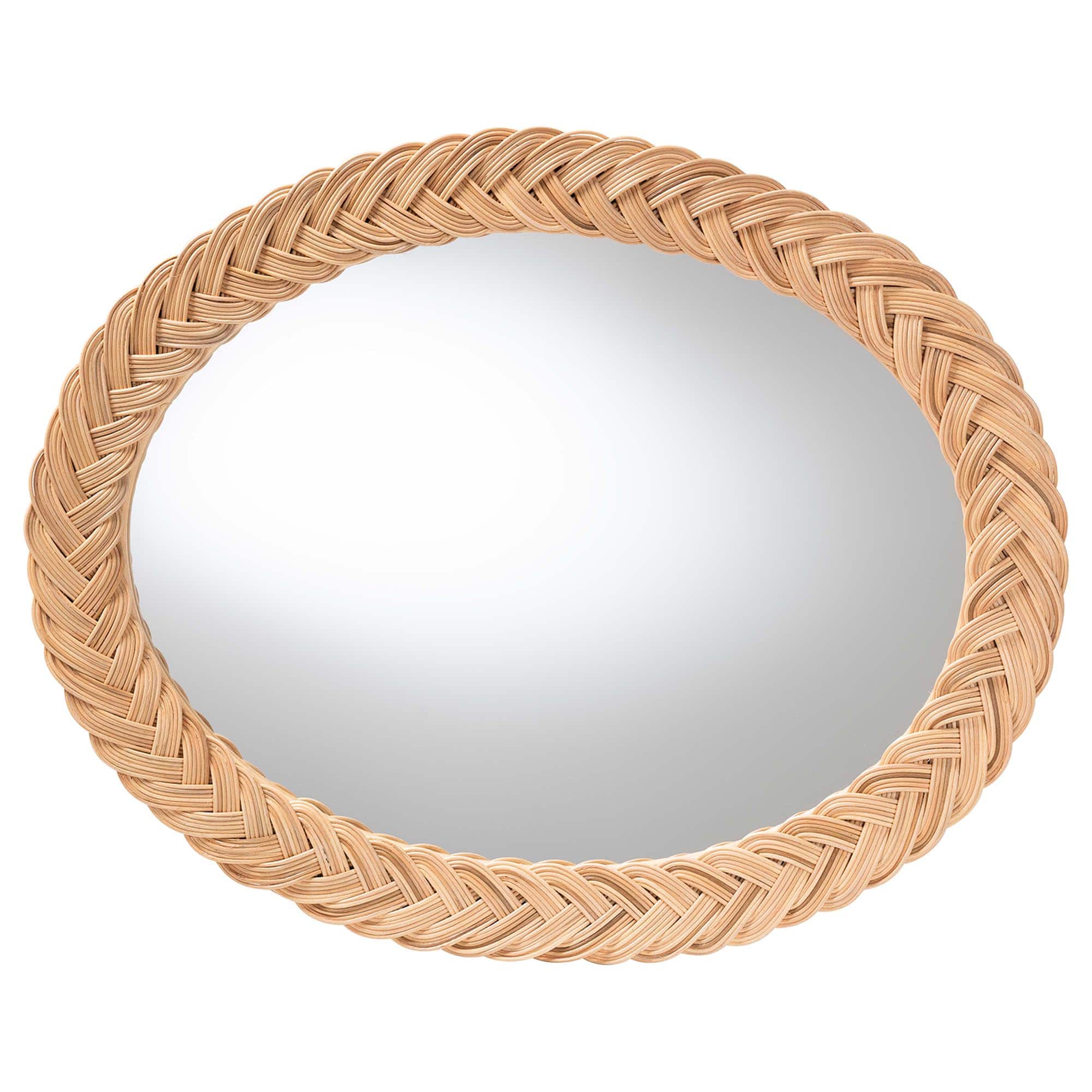 bali & pari - Nara Natural Rattan Wall Mirror – Handwoven Braided Wicker Frame, Coastal Boho Wall Decor, Oval - Light Honey