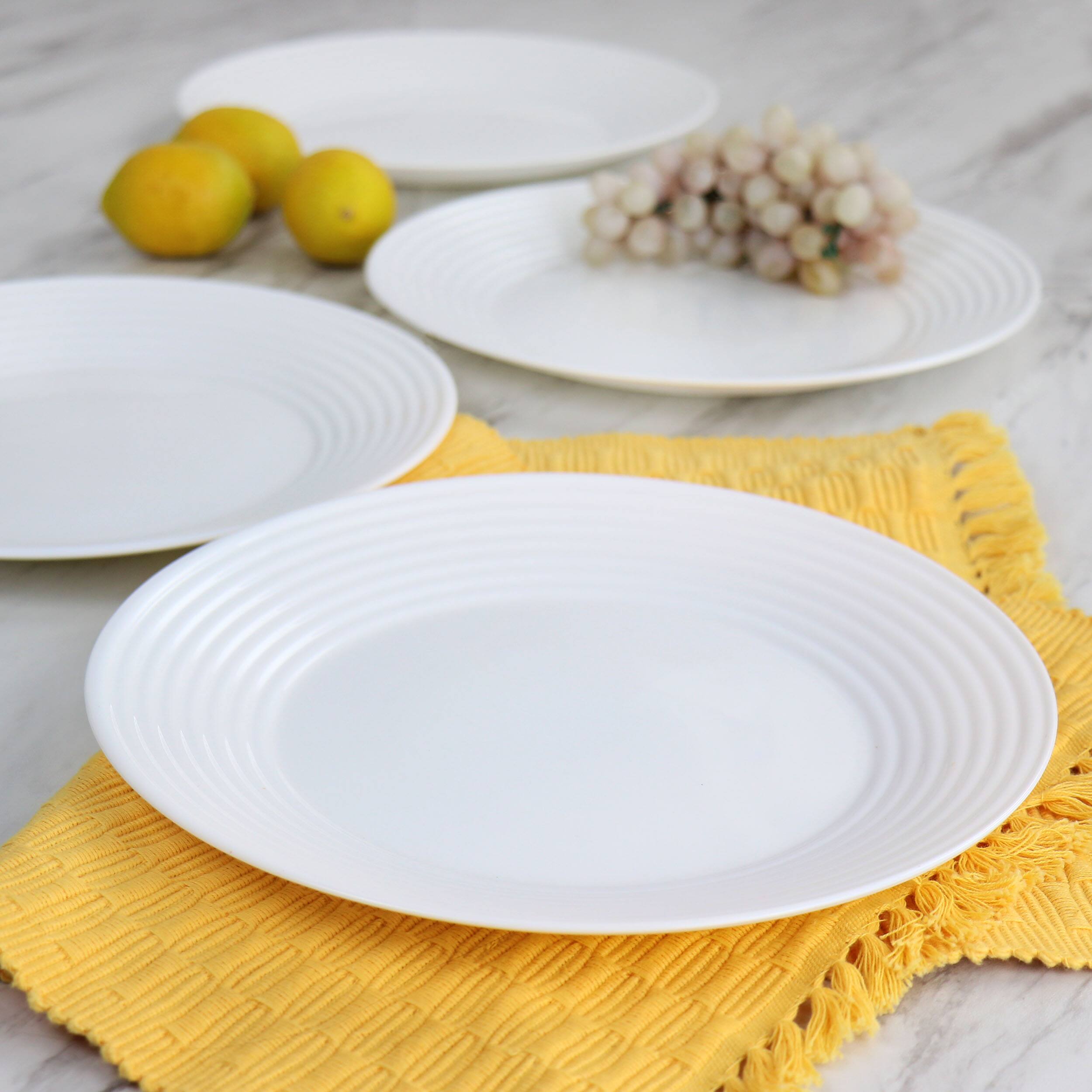 Alt View 5. Gibson - Gibson Ultra Patio 4 Piece Tempered Opal Glass Dinner Plate Set in White - White.