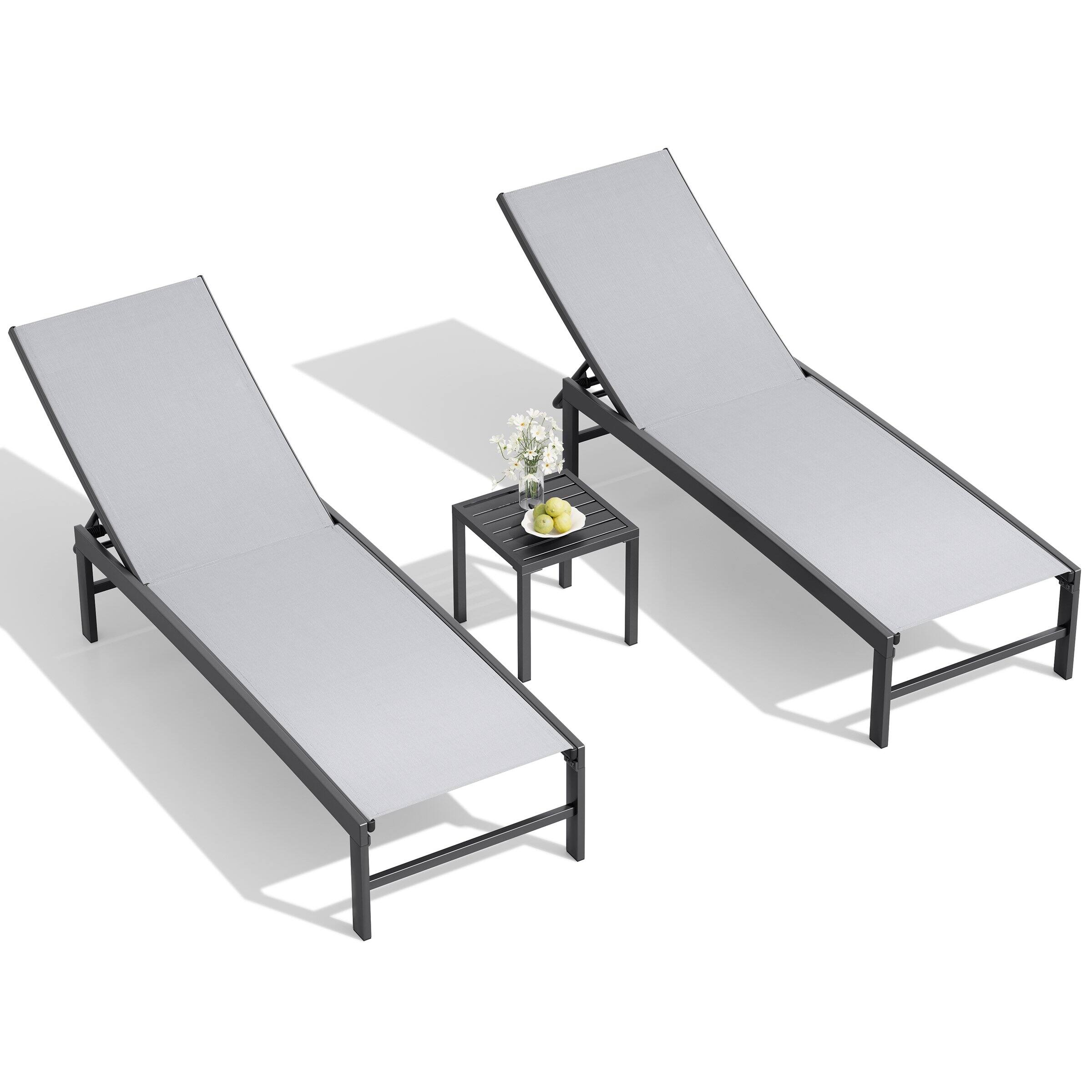 Alt View 1. Crestlive Products - Crestlive Products Chaise Lounge Chair Outdoor Set of 3 Adjustable 5 Positions Pool Tanning Recliner Light Gray - Light Gray.