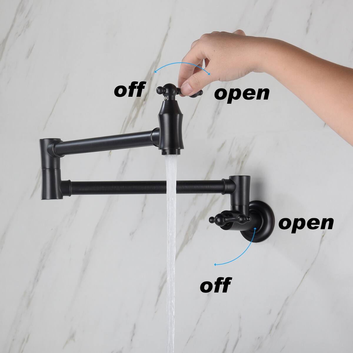 Ropilly Wall Mount Pot Filler Faucet Brass Double Handle Swing Arm ...
