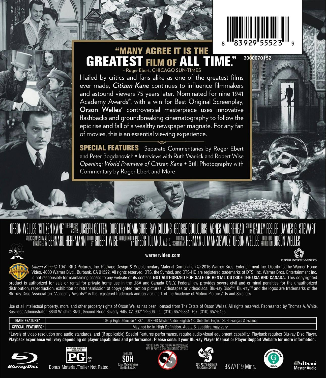 Back. Citizen Kane (75th Anniversary Edition) [Blu-ray].