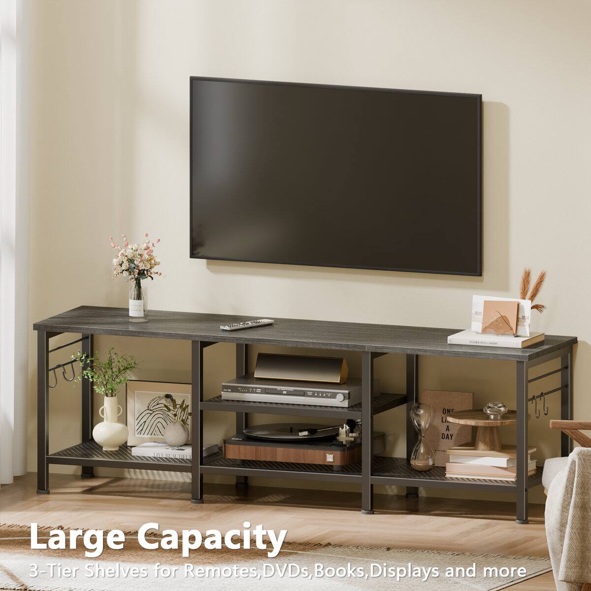 Large Capacity 3-Tier Shelves for Remotes, DVDs, Books, Displays and more