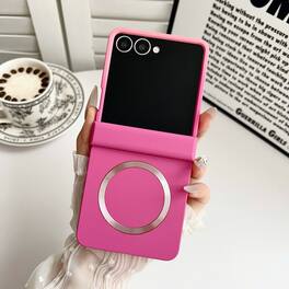 Dteck - for Samsung Galaxy Z Flip8 Matte Gradient Magnetic Case,Shockproof Slim Hard PC Hinge Back Cover,Qi Wireless Charging - Pink/Rose