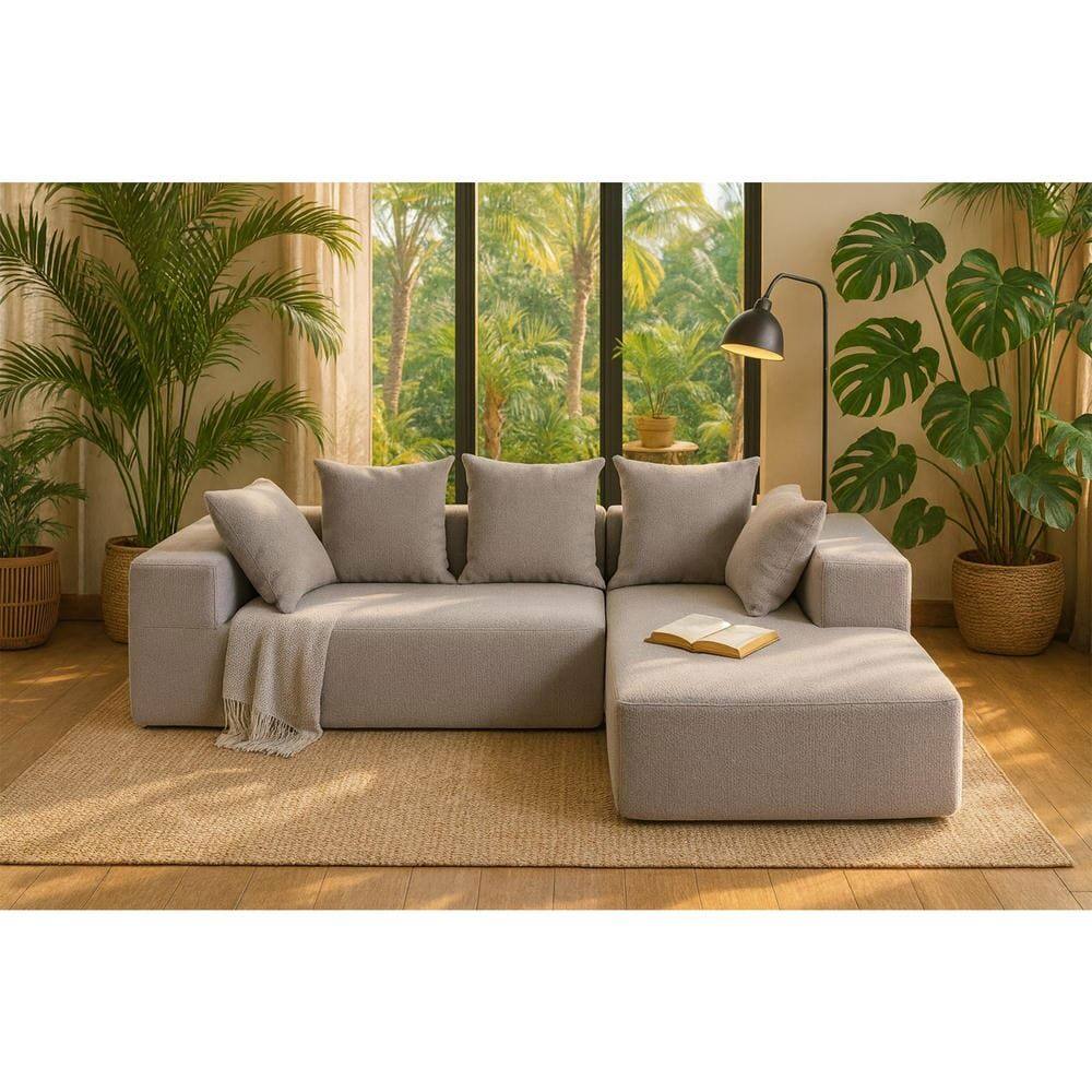 Angle. Kadyn - L-Shaped Full Foam Sectional Sofa, 5 Pillows, Compressed Shipping, Flannelette, Space Saving Design, Gray - Gray.