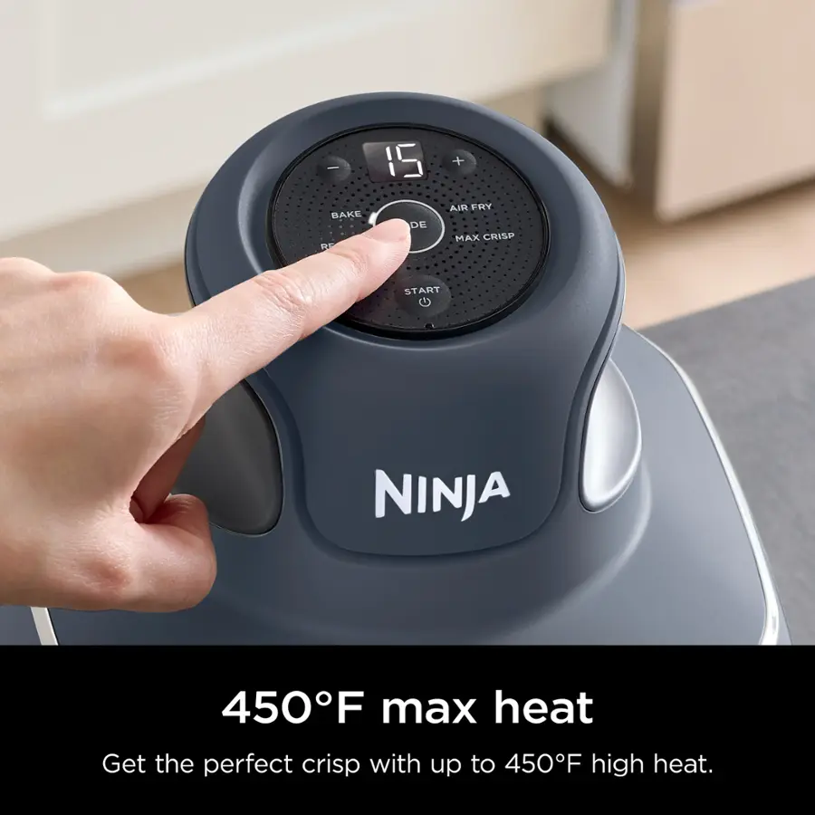I BAKE R 15 DE + AIR FRY MAX CRISP START NINJA 450F max heat Get the perfect crisp with up to 450F high heat.