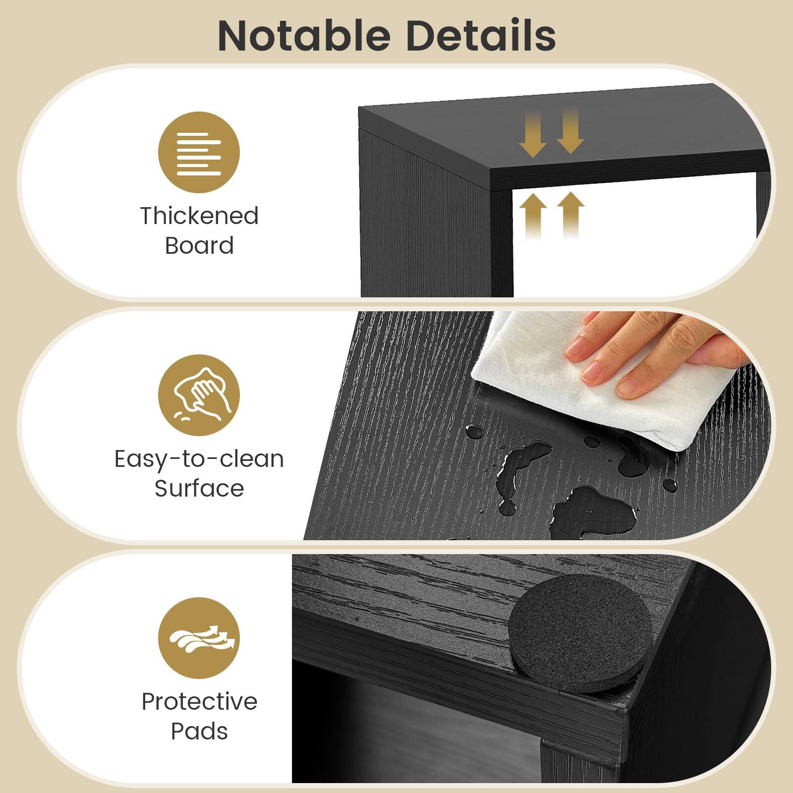 Notable Details

- Thickened Board
- Easy-to-clean Surface
- Protective Pads