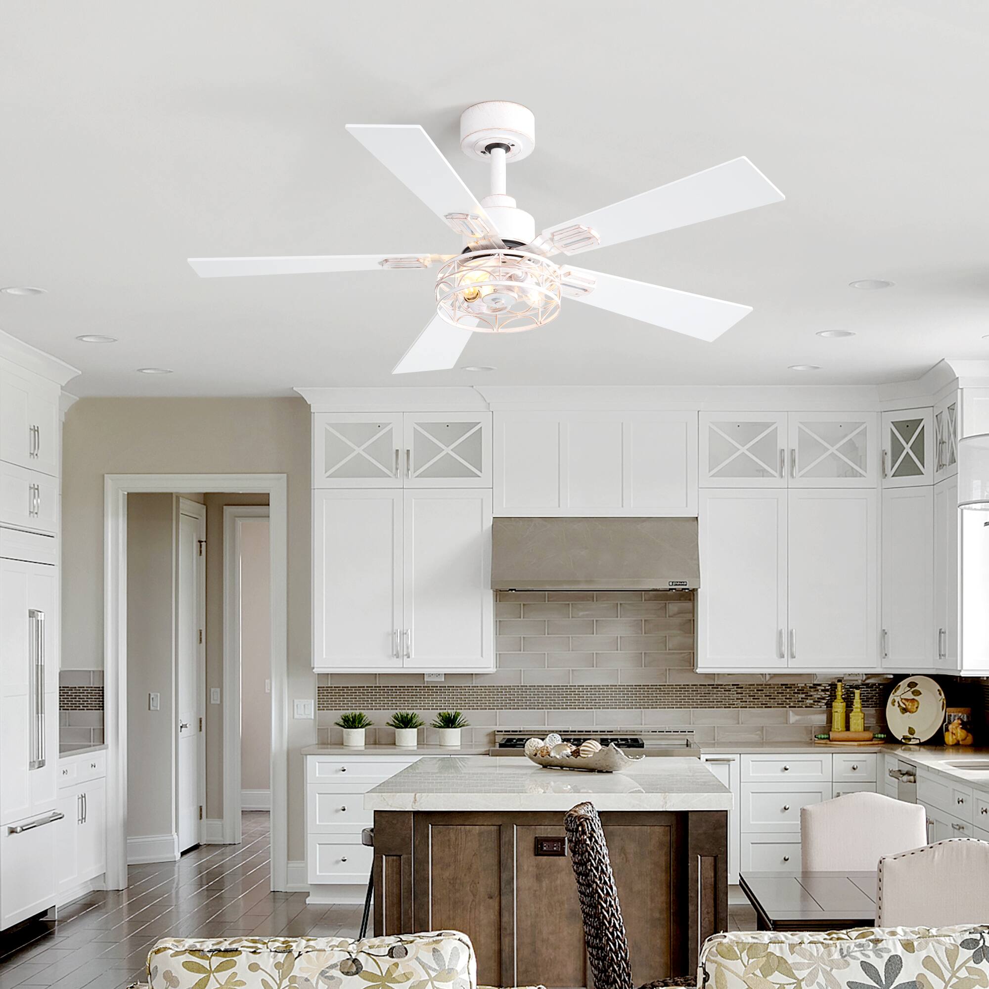 Alt View 7. Breezary - 42-In Indoor Ceiling Fan with Light Kit, 5 Plywood Blades, 6-Speed DC Motor and Remote, Timer, Memory Function(1/2 Pack) - Distressed White and Gold (1 Pack).