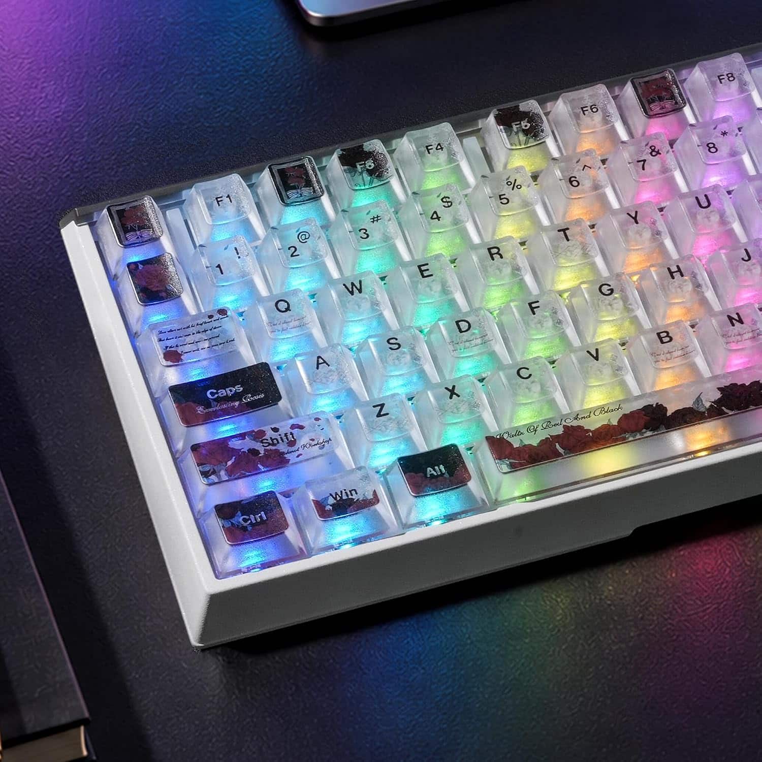 Womier - Feather Clear Keycaps set, Shine Through Translucent Keycaps for 60,65,75,98%,100% Cherry MX Switch Mechanical Keyboard - White-red