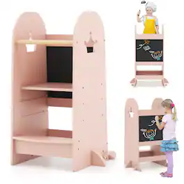 Gymax - Multi-purpose Kids Kitchen Tower Children Standing Tower Kids Stool Helper - Pink
