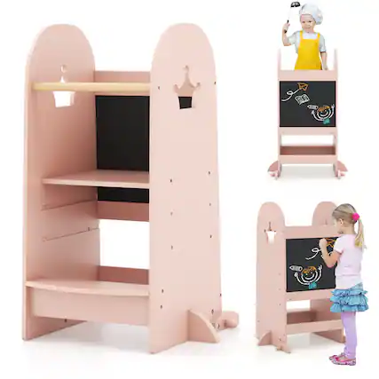 Front. Gymax - Gymax Multi-purpose Kids Kitchen Tower Children Standing Tower Kids Stool Helper Pink - Pink.