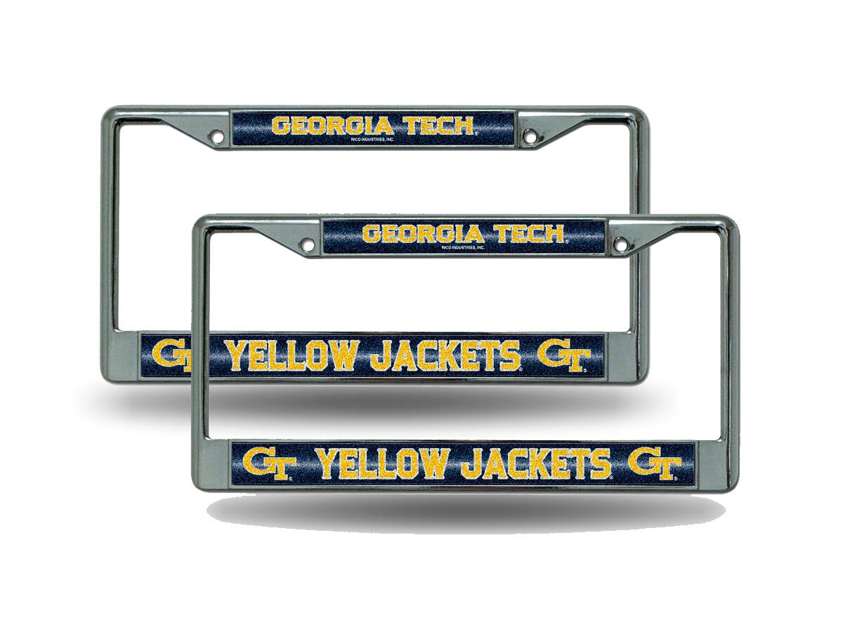 Georgia Tech Yellow Jackets Glitter Bling Chrome License Plate Frame - Set of 2 Frames