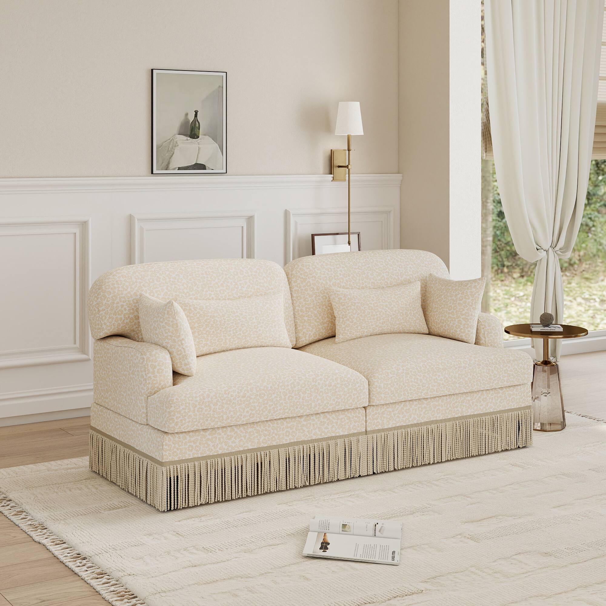 Left. Anysun - Modern Fashion Leopard Print Chenille Deep Seat Loveseat, Easy Assembly - Beige.