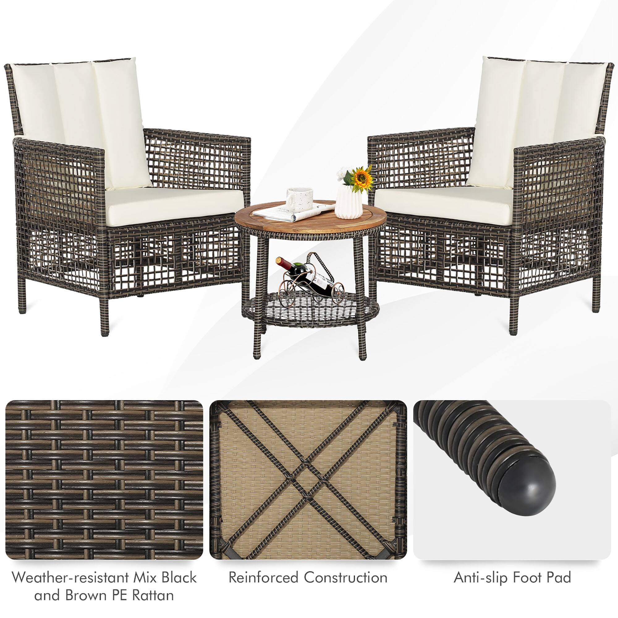 Weather-resistant Mix Black and Brown PE Rattan  
Reinforced Construction  
Anti-slip Foot Pad