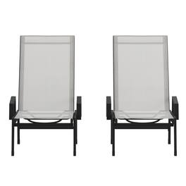 Emma + Oliver - Braelin Set of 2 Textilene Adjustable 5 Position Patio Chaise Lounge with Armrests and Metal Frame - Gray