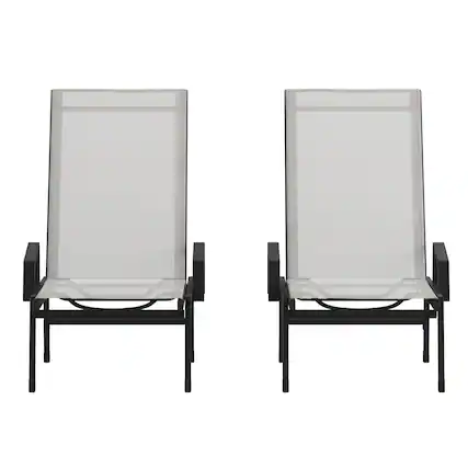 Front. Emma + Oliver - Braelin Set of 2 Textilene Adjustable 5 Position Patio Chaise Lounge with Armrests and Metal Frame - Gray.