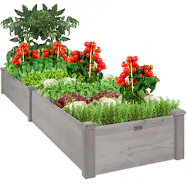 Best Choice Products - 8x2ft Outdoor Wooden Raised Garden Bed Planter for Grass, Lawn, Yard - Gray