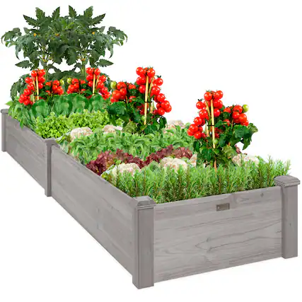 Front. Best Choice Products - Best Choice Products 8x2ft Outdoor Wooden Raised Garden Bed Planter for Grass, Lawn, Yard - Gray - Gray.