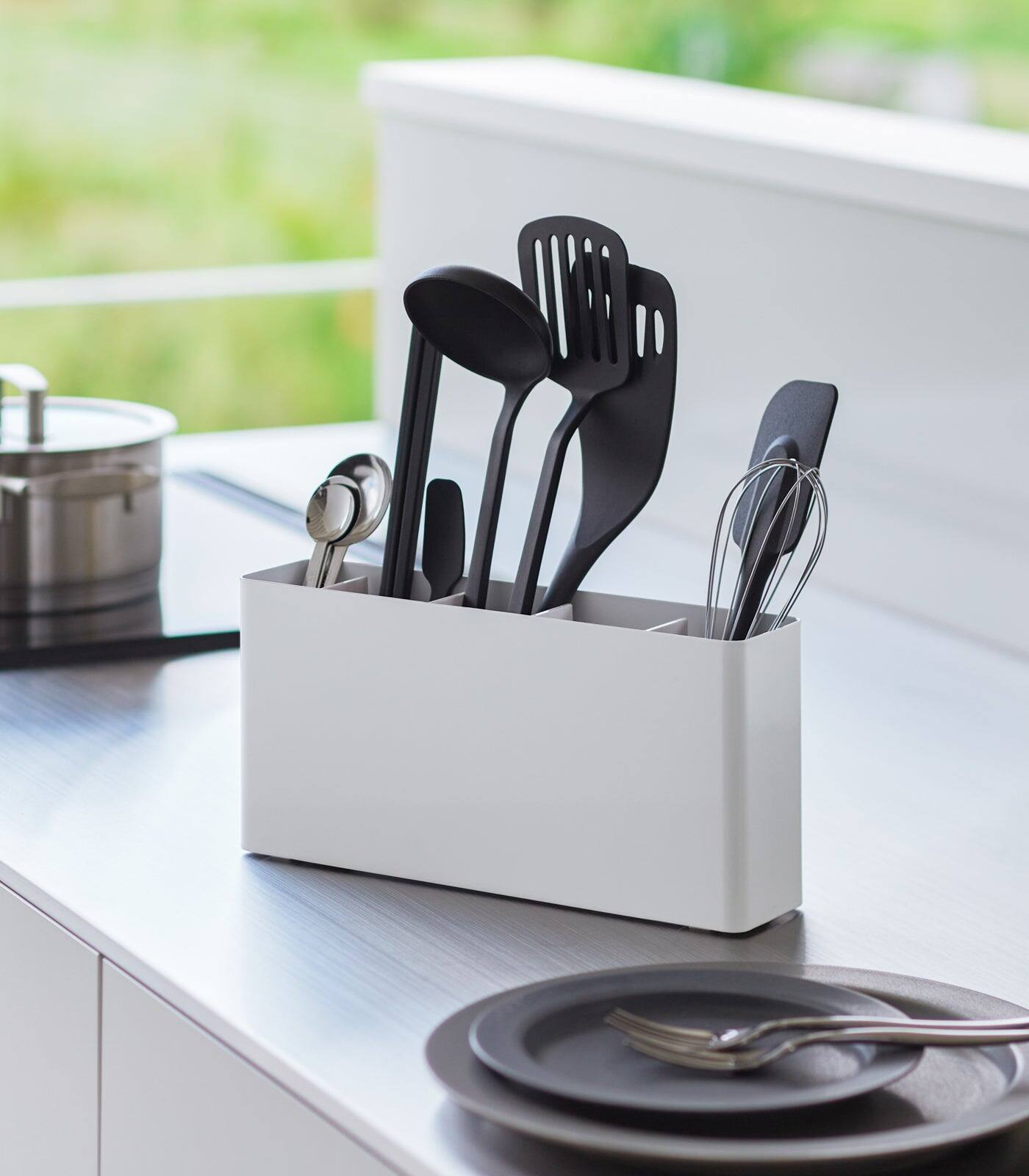 Angle. Yamazaki Home - Utensil & Thin Cutting Board Holder - Steel - Black.