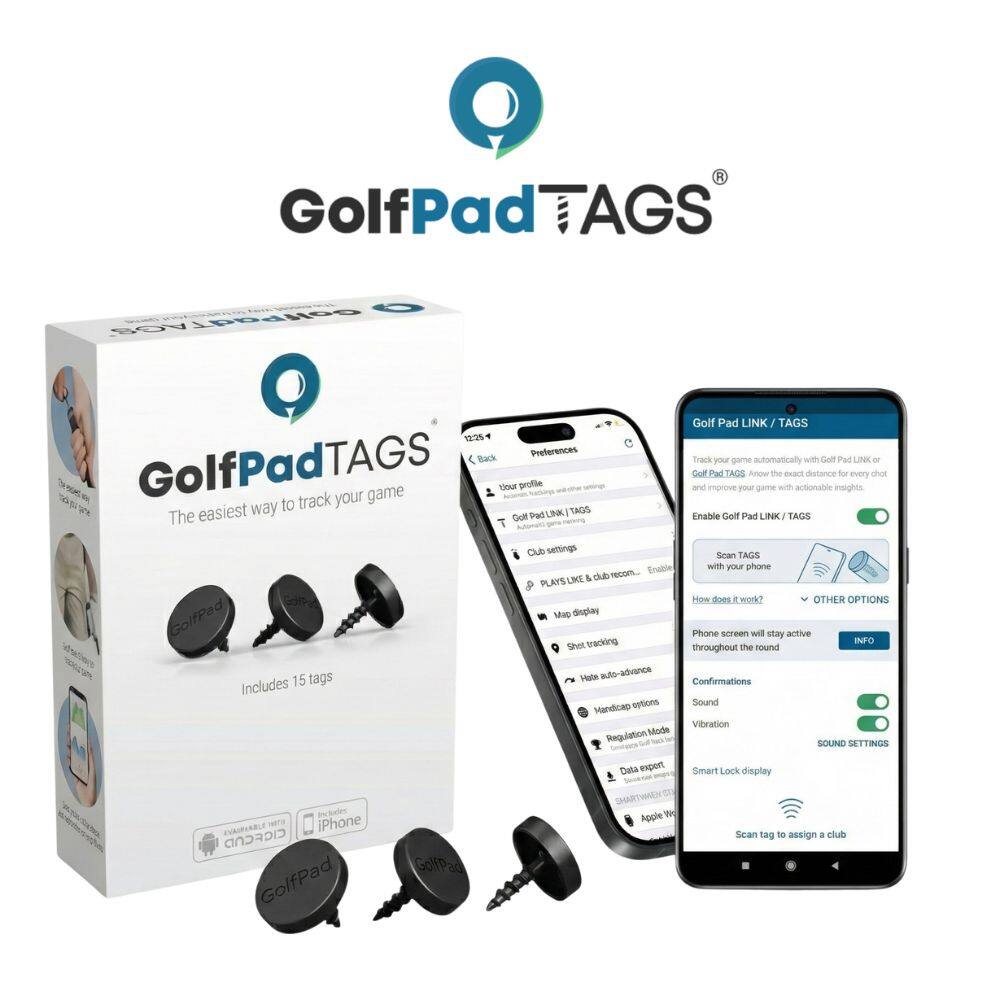 GolfPadTAGS  
The easiest way to track your game  

GolfPadTAGS  
Track your game automatically with Golf Pad LINK or Golf Pad TAGS. Know the exact distance for every shot and improve your game with actionable insights.  

Golf Pad LINK / TAGS  
Enable Golf Pad LINK / TAGS  
Scan TAGS with your phone  

How does it work?  
Phone screen will stay active throughout the round  
Confirmations  
Sound  
Vibration  
Regulation Mode  
Data export  
Smart Lock display  

SOUND SETTINGS  

GolfPadTAGS  
Includes 15 tags  

GolfPadTAGS  
Available for Android & iPhone