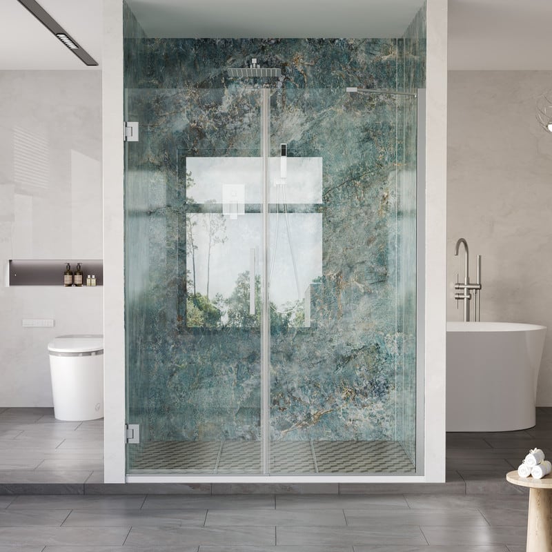 "WELLFOR - 56–57 in. W x 72 in. H Frameless Hinged Shower Door with 3/8"" Clear Tempered Glass, Reversible Opening - Chrome" price history on PriceWatchPro