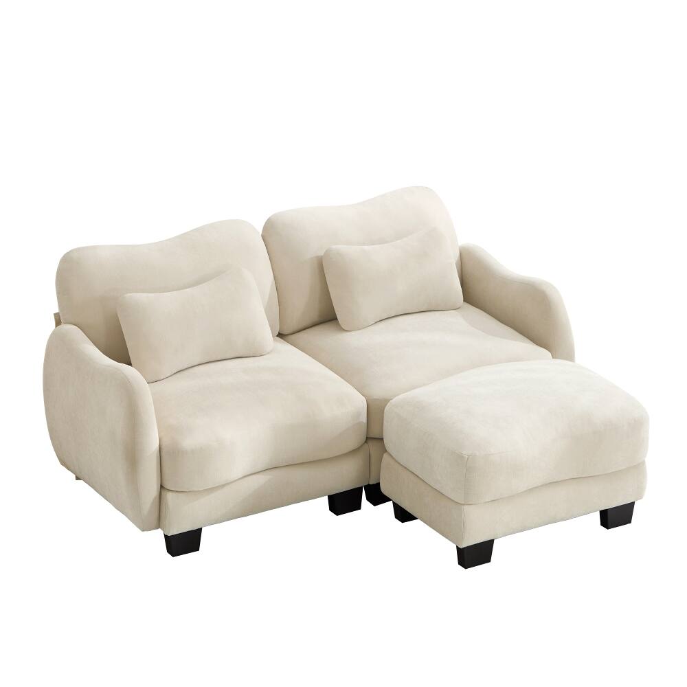 Alt View 3. Loheer - Loheer Chenille L-Shaped Loveseat Sofa with Movable Ottoman Ergonomic Beige Couch for Living Room - Beige.