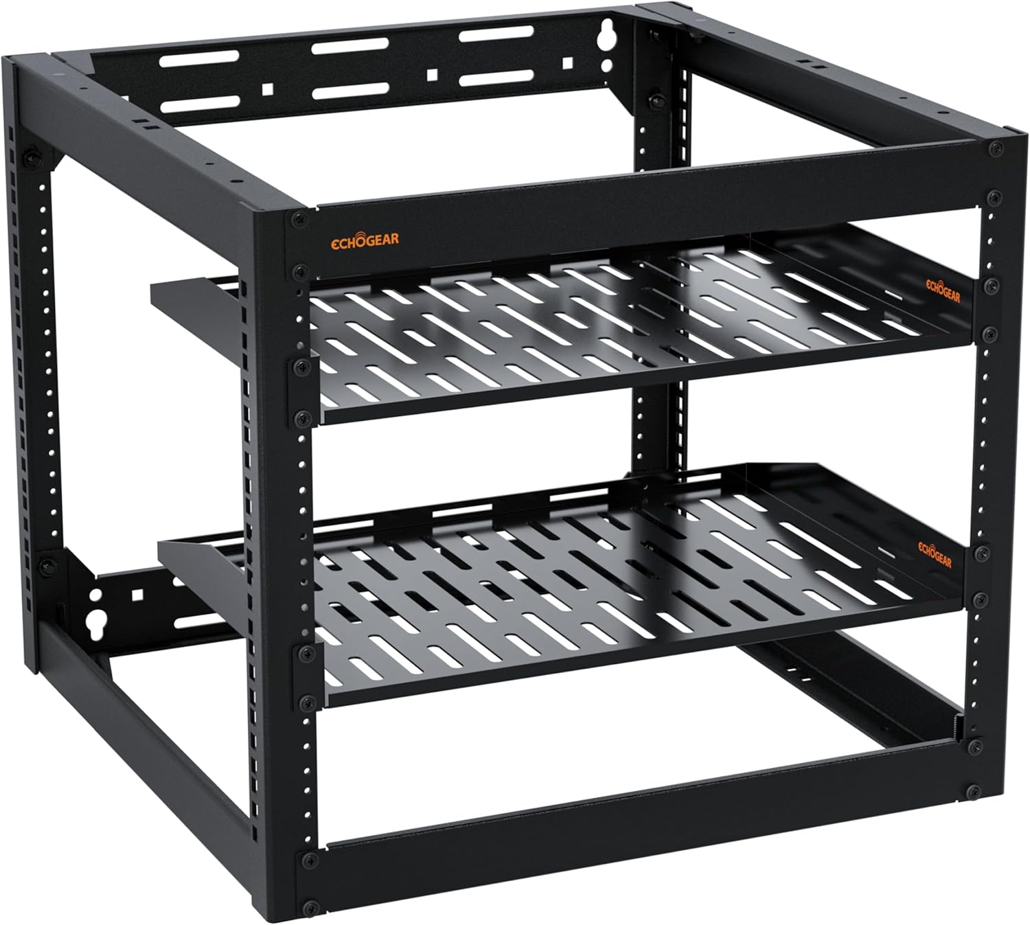ECHOGEAR - 10U Network Rack - Wall Mountable Heavy Duty 4 Post Design Holds All Your Networking & AV Gear - Open Frame Serve Rack