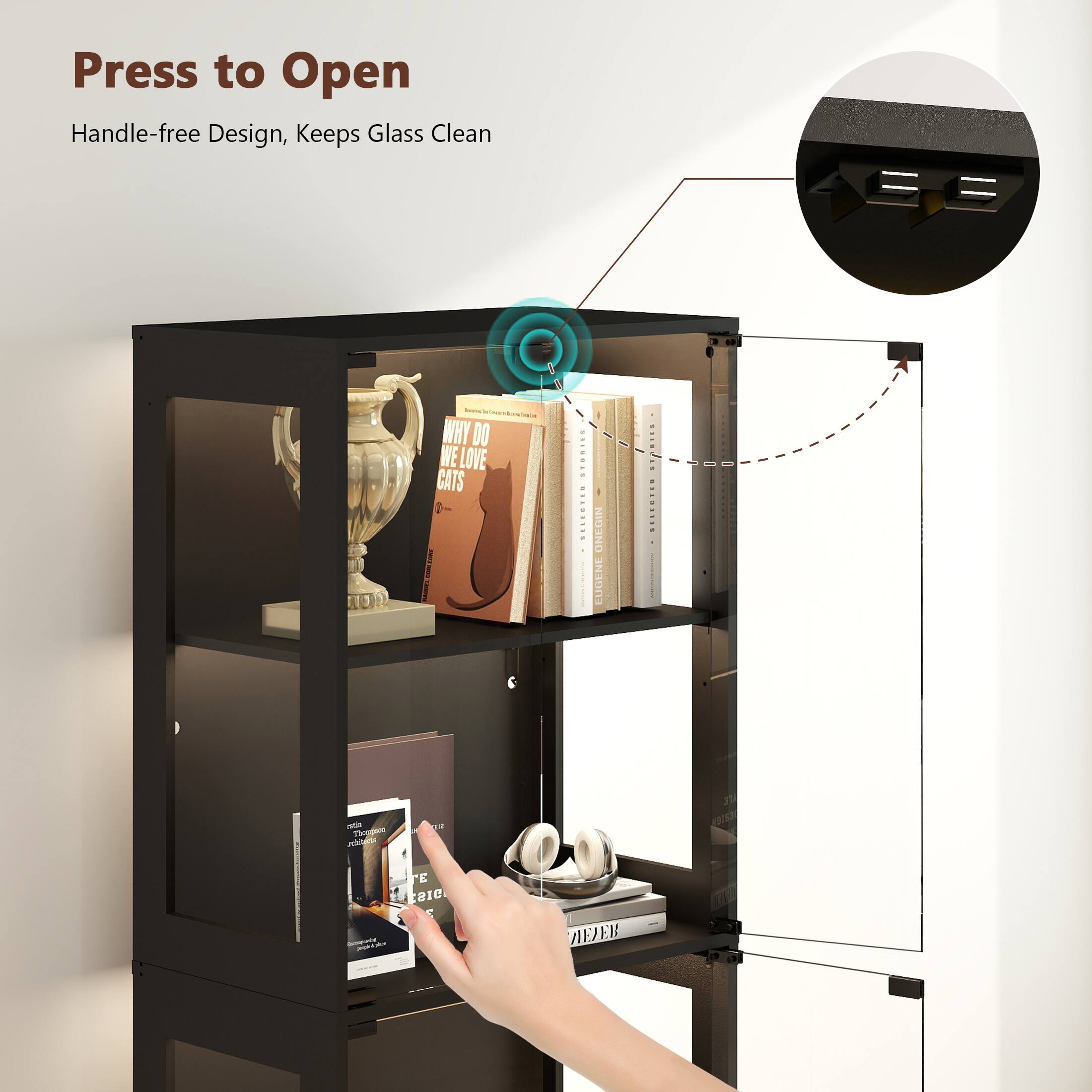 Press to Open  
Handle-free Design, Keeps Glass Clean  

WHY DO WE LOVE CATS  
1 LS | ... ...... | CNESLIE EUGENI J - n mingn da  
- I - 31 C816