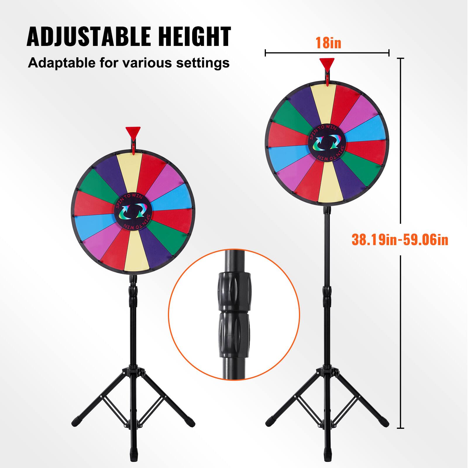 ADJUSTABLE HEIGHT  
Adaptable for various settings  

18in  
38.19in-59.06in