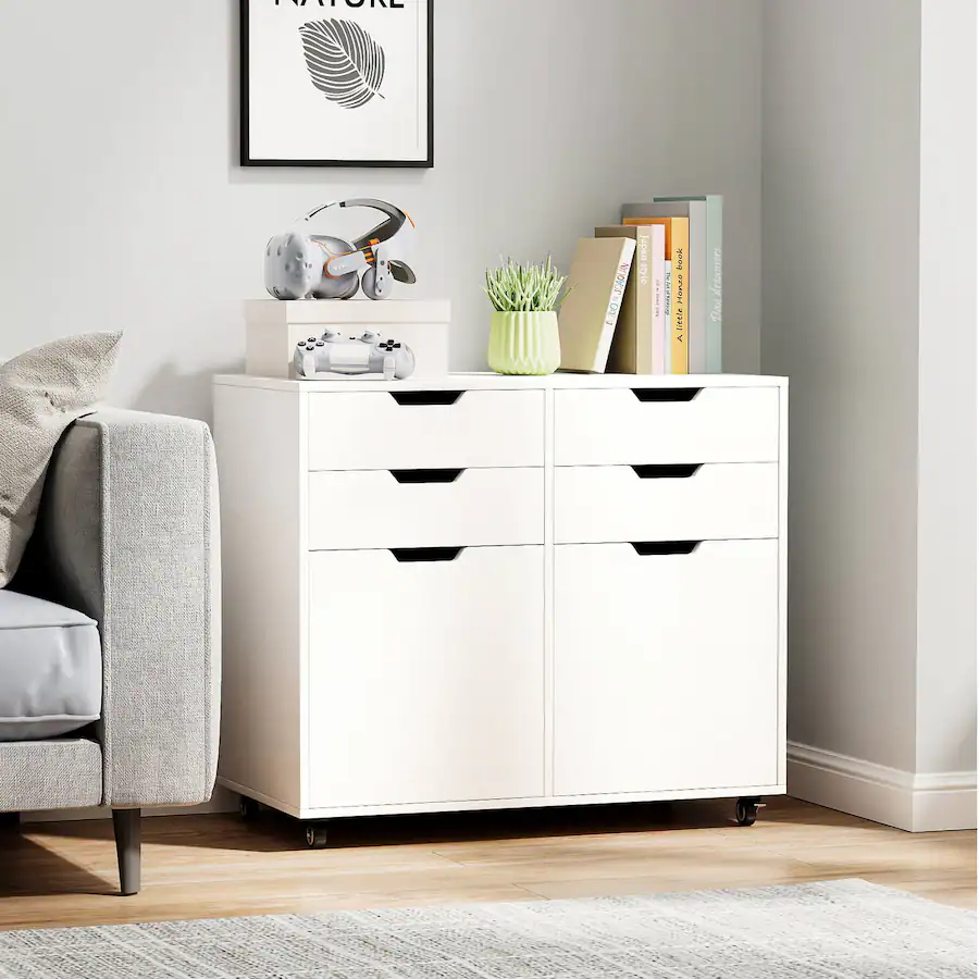 Costway 4 Drawer File Cabinet Rolling Printer Stand with Wheels Wooden ...