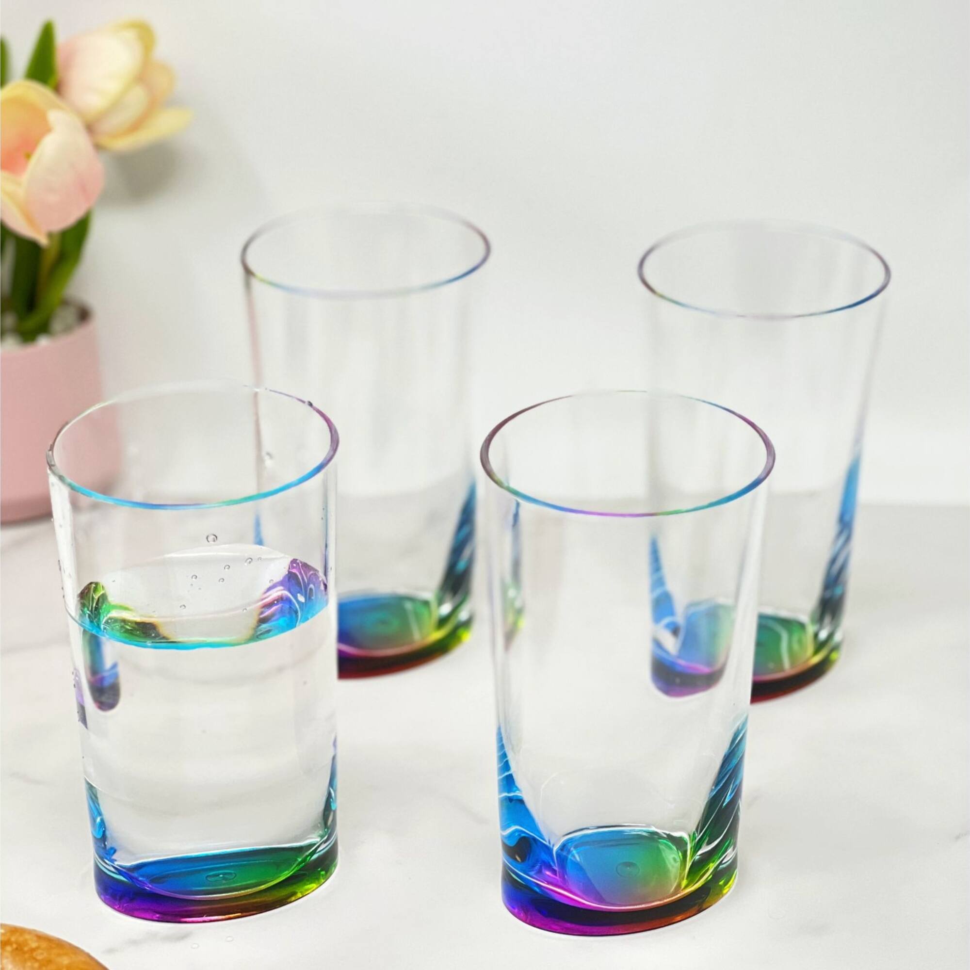 Angle. APRILSOUL - Oval Halo Acrylic Glasses Set of 4 Hi Ball Plastic BPA Free Cocktail Drinkware Water Tumblers - white.