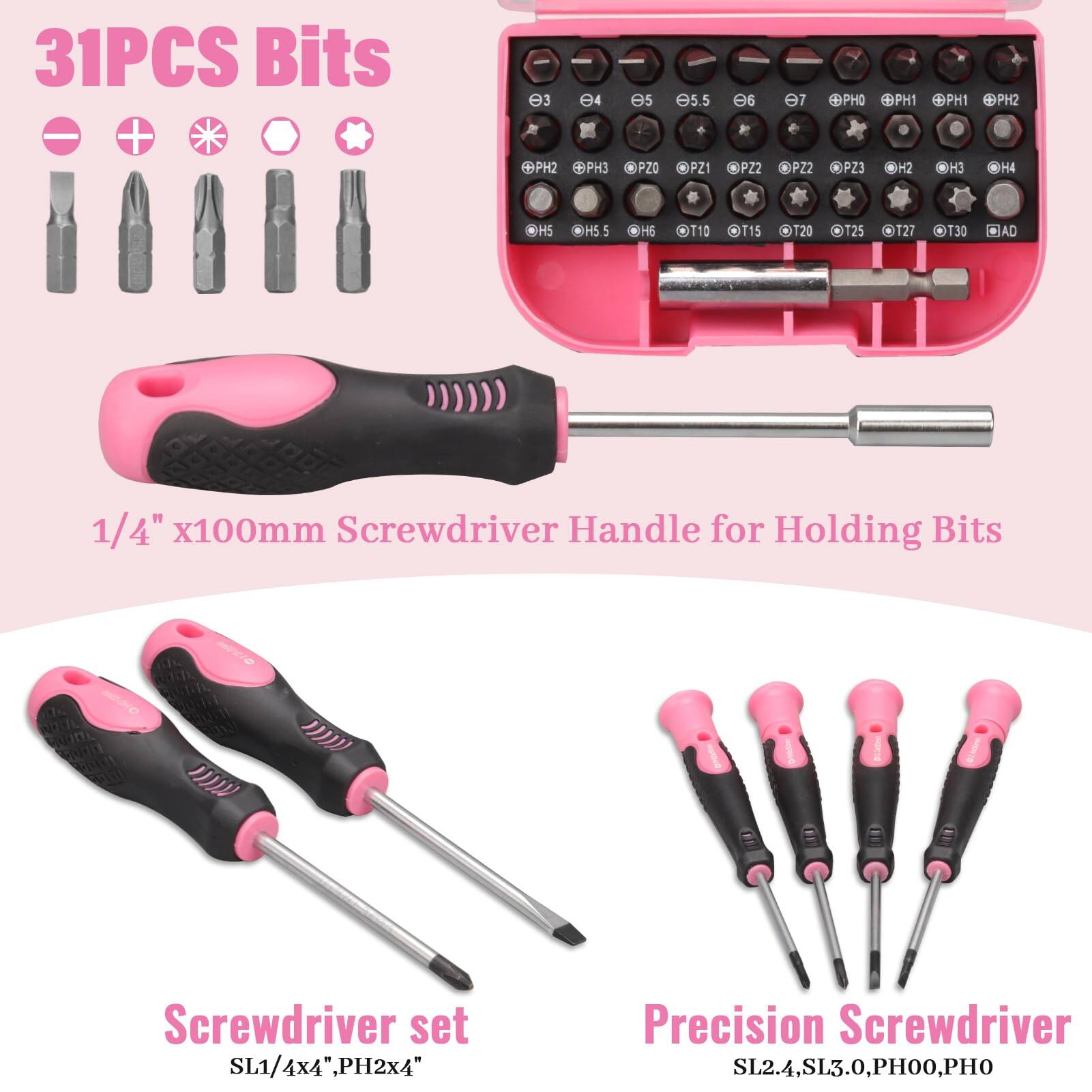31PCS Bits

1/4" x100mm Screwdriver Handle for Holding Bits

Screwdriver set
SL1/4x4", PH2x4"

Precision Screwdriver
SL2.4, SL3.0, PH0, PH0