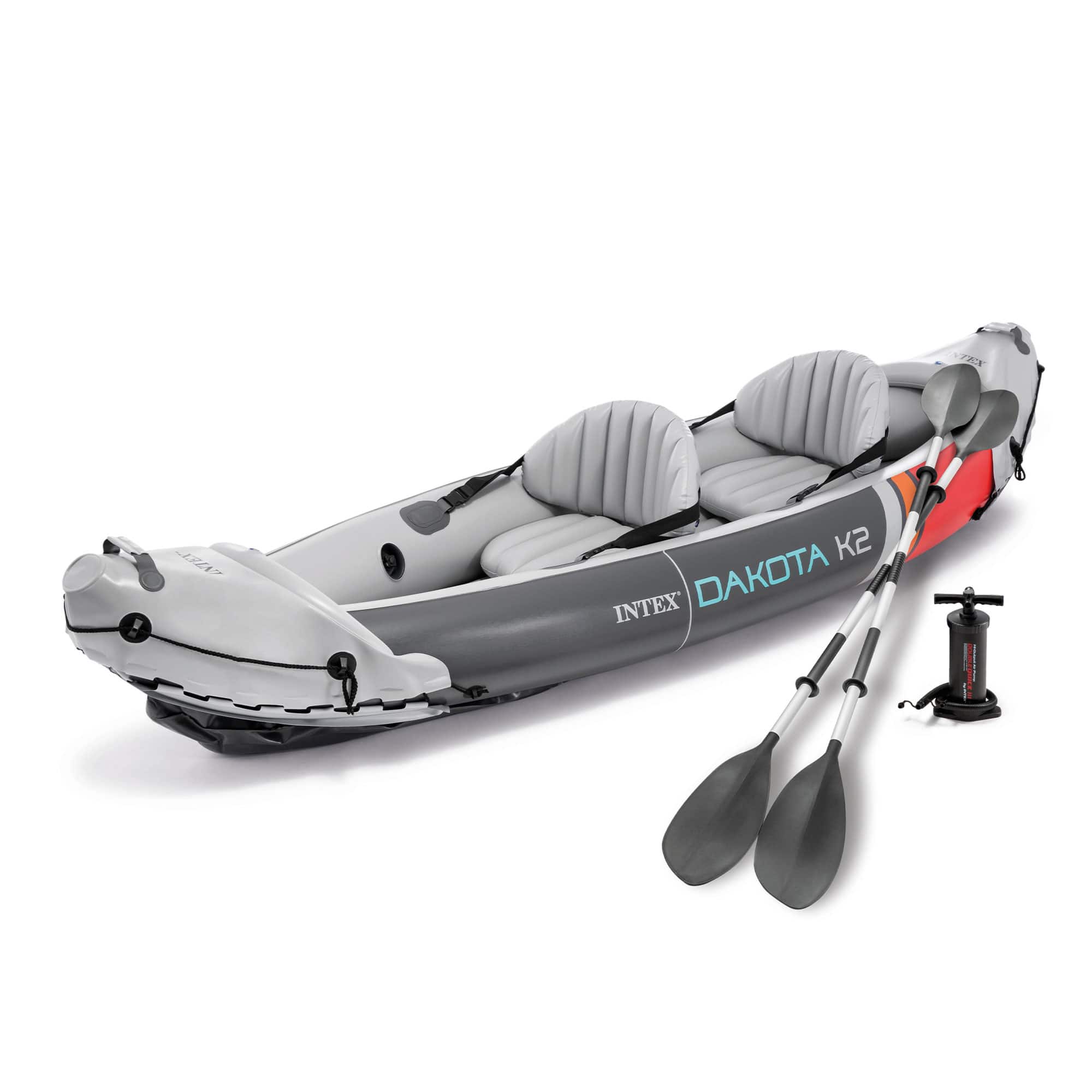 Intex - Dakota K2 2 Person Vinyl Inflatable Kayak and Accessory Kit w/ Oars & Pump - Gray and Red